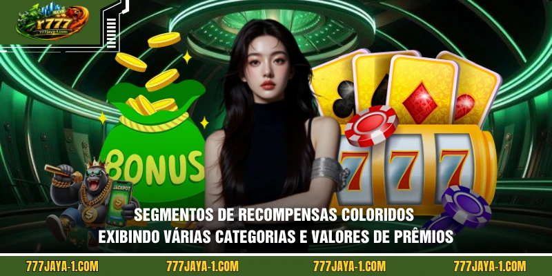 Segmentos de recompensas coloridos exibindo várias categorias e valores de prêmios